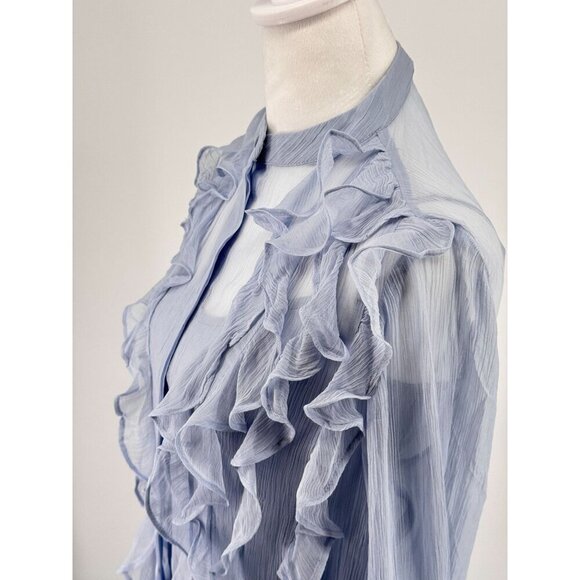 NWT J. Crew 100% Cupro Sheer Ruffle Front Blouse Size 00 Light Blue OP $79.99 - Picture 5 of 11